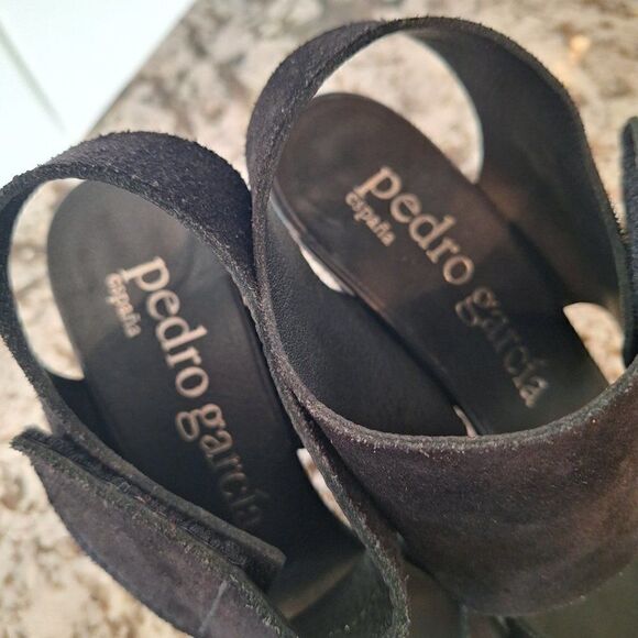 Pedro Garcia Black Leather Suede High Heel Open Toe Sandals  Size 39.5 - Picture 8 of 12